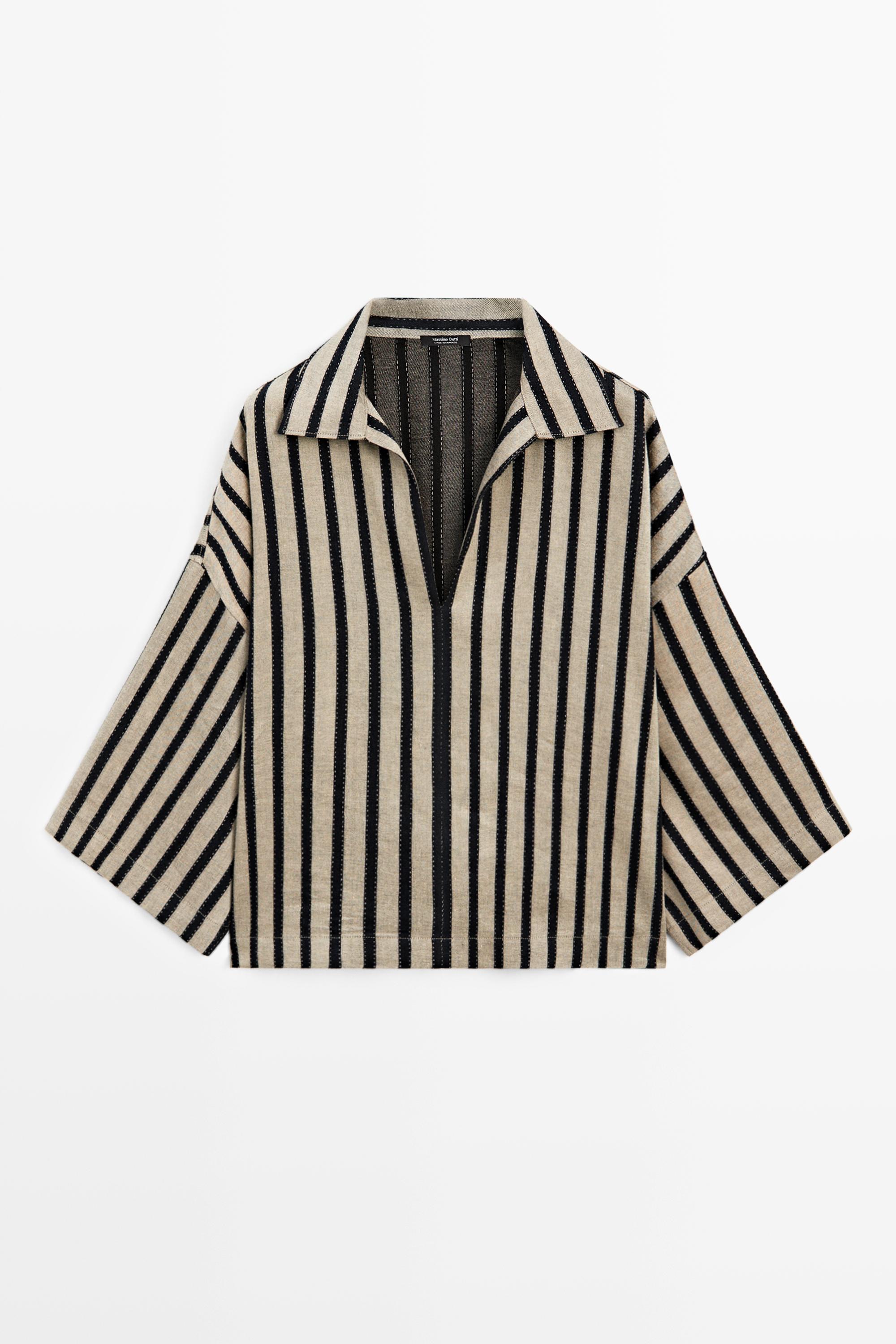 Oversize striped linen blend blouse